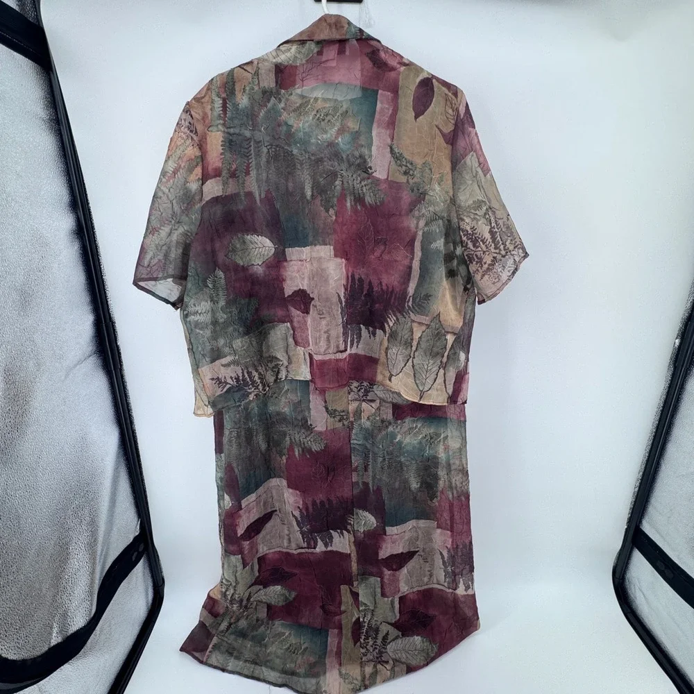 Ultra Dress New York 2 Piece Set Dress and Sheer Shirt Burgundy Green Size‎ 16W